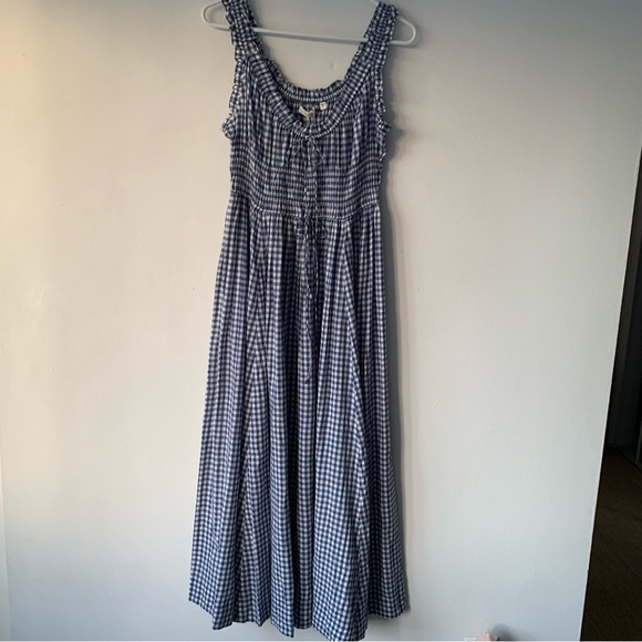 NWT Doen Emmaretta Cotton Voile Smocked A Line Midi Maxi Dress Blue Gingham - Picture 6 of 13